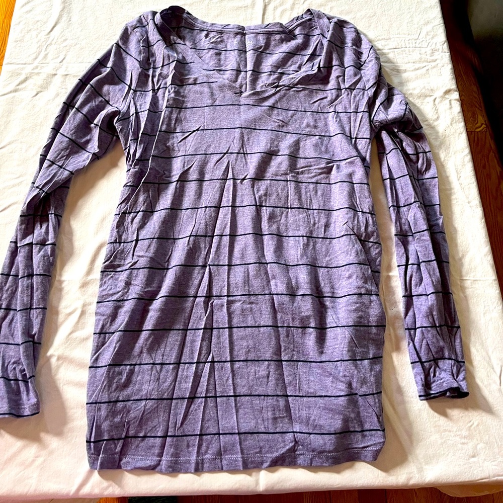 Purple and navy striped maternity tunic long sleeve tee